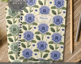 Personalized Floral Notebook Custom Name Vintage Botanical Back to School Supplies Cottagecore Student Note Taking First Day Teacher Gift
