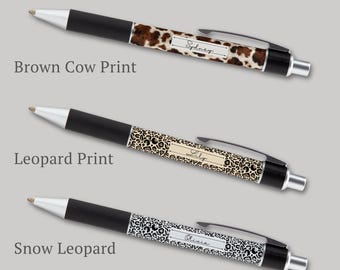 Animal Print Custom Pen for Journaling Everyday Gift Cutecore Snow Leopard Aesthetic Brown Cow Print Best Friend with Name Personalized