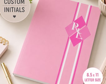 Personalized Preppy Notebook for Back to School Supplies Girly Aesthetic Monogram Journal for Teen Student Gift Custom Classroom Note Taking