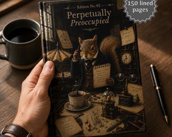 Perpetually Preoccupied Hardcover Notebook Victorian Oddity Squirrel Journal Dark Academia Art Vintage Animal Meme Writer College Professor
