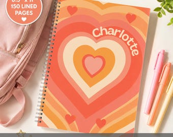 Personalized Y2k Heart Notebook Custom Name Back To School Supplies Teen Girl Cute Preppy Journal Student Gift