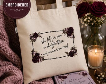 Dark Romance Embroidered Tote Hemp Bag Smut Book Lover Gift BookTok Merch Romantasy Reader Bookish Library Tote Book Club One More Chapter