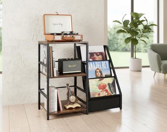 3 Tier Record Player Stand with Vinyl Storage, Mid Century Modern Turntable Stand