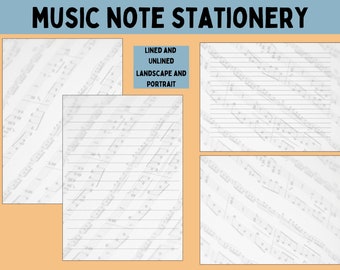 Music Note Stationery printable PDF Instant Download 8.5x11 Sheet Music Notes Lined and Unlined landscape and portrait