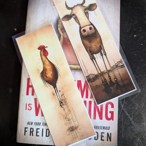 Rustic Farm Animal Bookmarks – Laminated Double-Sided Cow, Pig & Rooster Art Set (Whimsical Country Gift for Readers)