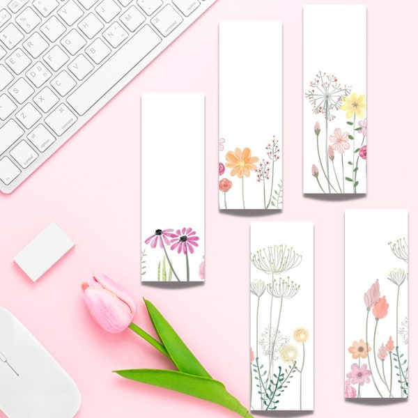 watercolor floral prints printable bookmarks, set of 5, Instant Download Printable PDF file