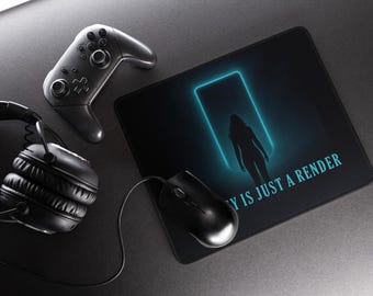 Neon Portal Mouse Pad - "Reality Is Just a Render"
