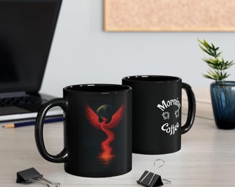 Black Mug | Phoenix Design, Morning Coffee Art