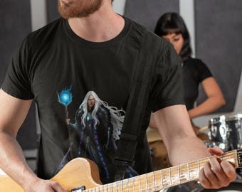 Mystic Archmage T-Shirt, Fantasy Wizard Art Tee, Glowing Staff, DnD Sorcerer