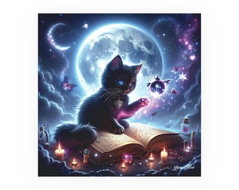 Wicca Cat Poster, Magical Kitty Conjuror, Fantasy Animal Art