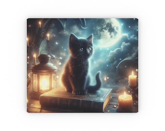 Black Kitten on Book Mouse Pad | Moonlit Candlelight Fantasy