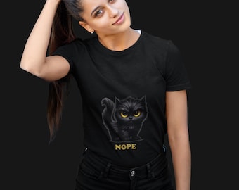 Purrfectly Sassy Tees Black Nope Still Nope Cat T-Shirt
