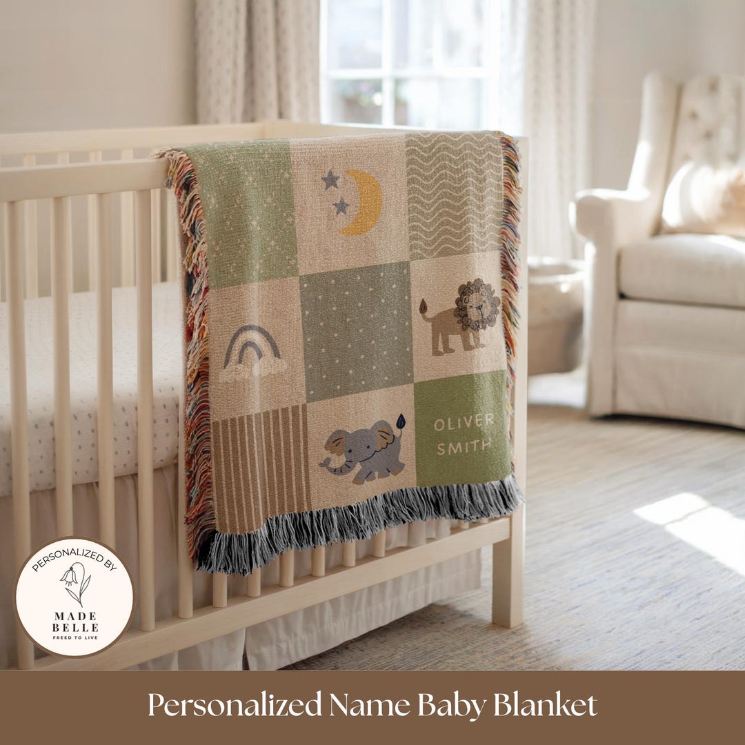 Personalized Safari Baby Blanket Jungle Nursery Throw Custom Name Baby ...