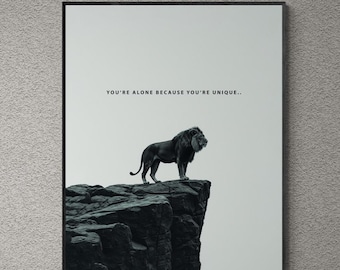 Minimalist Lion Canvas Print, Motivational Wall Art, Extra Large Modern Decor