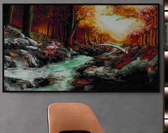 Autumn Forest Canvas Art: Nature Landscape with River