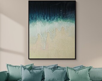 Coastal Abstract Canvas Art, Ocean Wave Wall Decor, Extra Large Beach Print