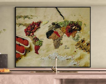 Spice World Map Canvas Art, Kitchen Wall Decor, Culinary Foodie Gift Print