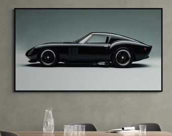 Black Classic Car Canvas Wall Art, Minimalist Vintage Sports Car Decor, Luxury Poster