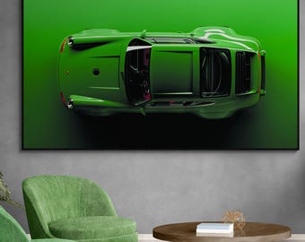 Green Porsche 911 Canvas Art, Modern Sports Car Wall Decor