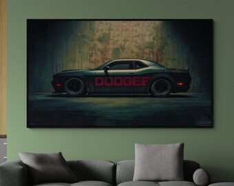 Dodge Challenger Wall Art Canvas Muscle Car Poster Dark Car Decor Man Cave Gift
