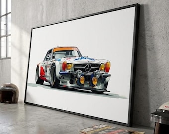 Vintage Mercedes SL Canvas Classic Car Wall Art Retro Garage Decor Print