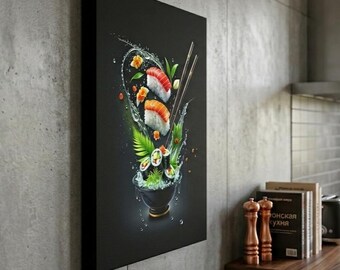 Japanese Sushi Canvas Art, Modern Kitchen Decor, Asian Food Wall Print