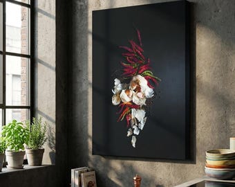 Dark Botanical Kitchen Wall Art Canvas Floral Still Life Modern Moody Home Decor