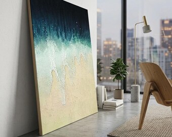 Ocean Shore Canvas Wall Art, Coastal Beach Decor, Extra Large Abstract Print