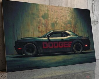 Dodge Challenger Canvas Print Muscle Car Wall Art Industrial Decor Man Cave Gift