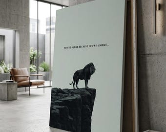 Lion Motivation Canvas Print, Inspirational Wall Art, Extra Large Office Decor