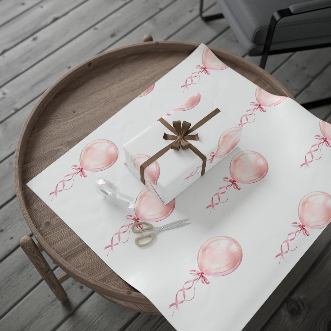 Pink Balloon Pattern Wrapping Paper | Birthday Party Supplies - Etsy
