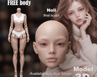 3d Printable bjd doll head Noli – 50mm | STL Files | FREE Matching Body