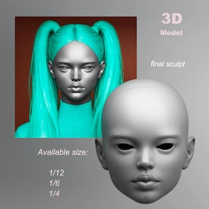BJD doll head Amy, 1|12 BJD head, 1|6 doll head, 1|4 ball jointed doll head, anime head, head, 3d print doll head, STL doll, ooak