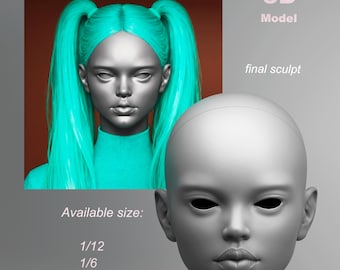 BJD doll head Amy, 1|12 BJD head, 1|6 doll head, 1|4 ball jointed doll head, anime head, head, 3d print doll head, STL doll, ooak