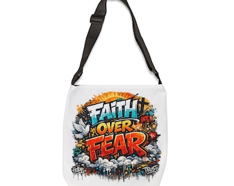 Faith Over Fear Tote Bag | Inspirational Graffiti Cross Dove Design
