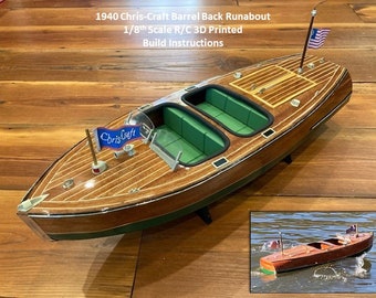 1/8th Scale 1940 Chris Craft Barrell Back RC Boat Model 3D Print files and instructions