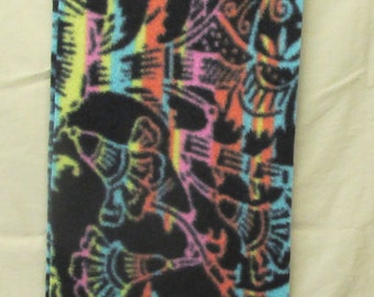 Fleece Scarf - Black w/Multi Colored Skulls & Floral #2 (8" x 60")