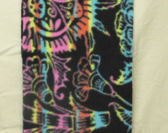 Fleece Scarf - Black w/Multi Colored Skulls & Floral #5 (8" x 60")