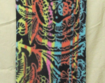 Fleece Scarf - Black w/Multi Colored Skulls & Floral #3 (8" x 60")