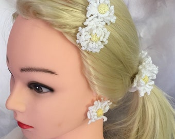 Bruidshaar Accessoire, Flower Hair Clip, Haak Haar Clip, Haak Bloem oorbellen en haak haarbloemen