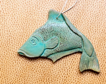 Escher fish ornament, Christmas ornament, ceramic ornament