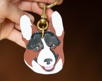 Corgi keychain, leather keychain