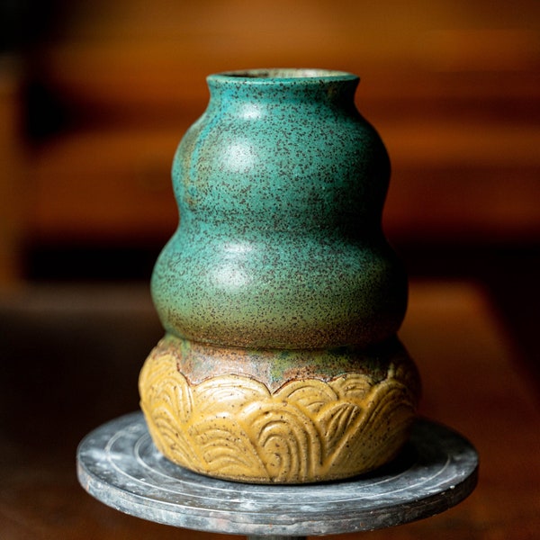 Vase bulle sculpté, vase en céramique, tourné à la main, poterie sculptée