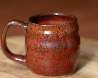 12 oz coppery red mug, ceramics, hand-thrown pottery