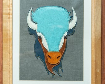 Buffalo leather wall-art, leather art, mixed media art, gallery wall art