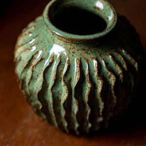 Cactus pot, hand thrown and carved pottery, hand made ceramics image 4
