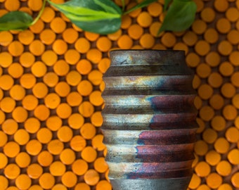 Raku iridescent ceramic pot