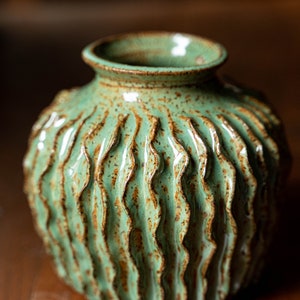 Cactus pot, hand thrown and carved pottery, hand made ceramics image 1