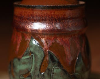 Monstera leaf jar, lidded ceramic jar, hand thrown pottery