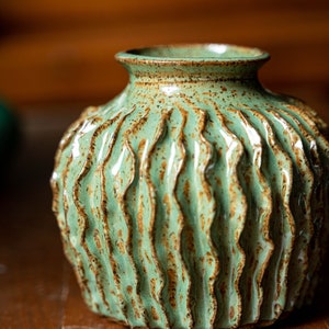 Cactus pot, hand thrown and carved pottery, hand made ceramics image 6